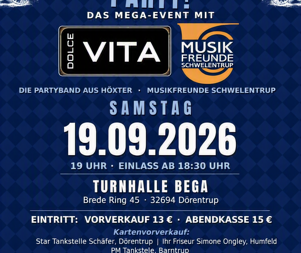 Oktoberfest Bega am 19.09.2026 in der Turnhalle Bega
