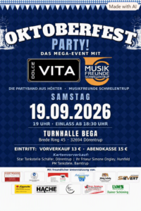 Oktoberfest Bega am 19.09.2026 in der Turnhalle Bega